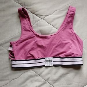 PINK Victoria's Secret Varsity Sports Bra Woven Cut out details on side Large